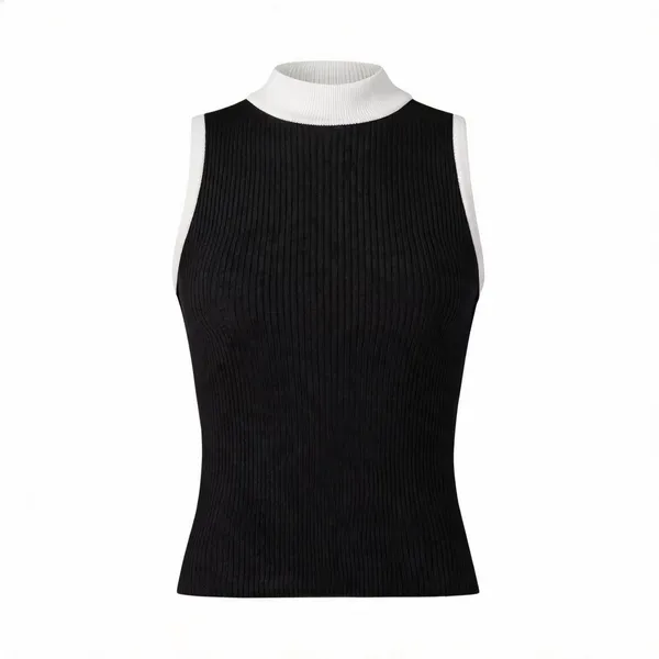 Black_Rib_Sleeveless_High_Neck_Top_For_Women