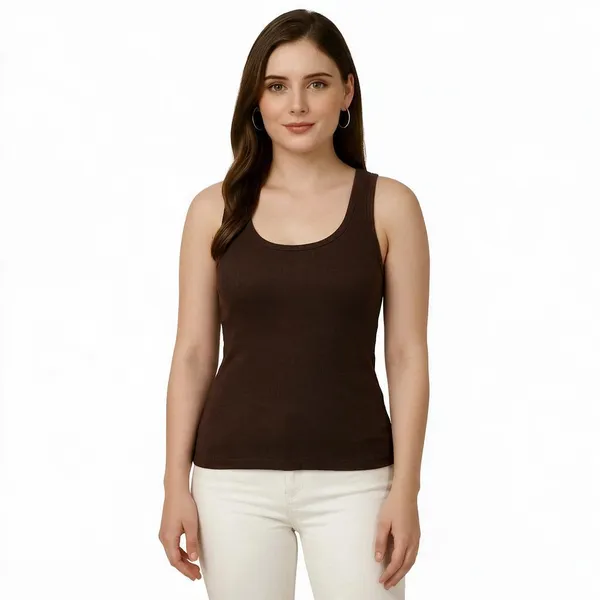 Brown_Rib_Sleeveless_Tank_Top_For_Women