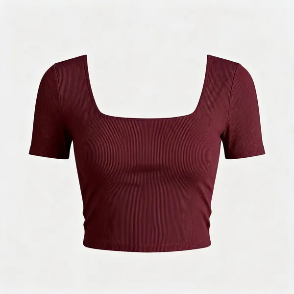 Maroon_Rib_Half_Sleeve_Square_Neck_Crop_Top_For_Women