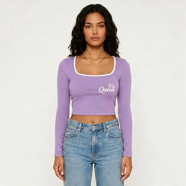 Purple_Rib_Slim_Fit_Contrast_Crop_Top_For_Women