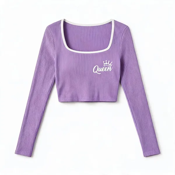 Purple_Rib_Slim_Fit_Contrast_Crop_Top_For_Women