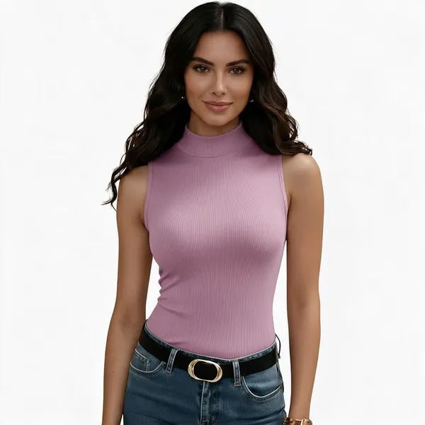 Pink_Rib_Sleeveless_Mock_Neck_Top_For_Women