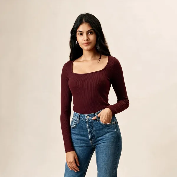 Maroon_Rib_Full_Sleeve_Square_Neck_Top_For_Women
