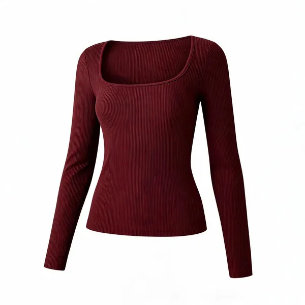 Maroon_Rib_Full_Sleeve_Square_Neck_Top_For_Women