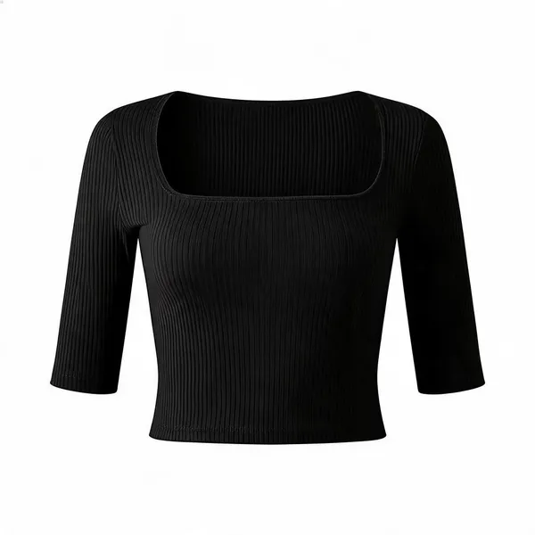 Black_Rib_Half_Sleeve_Square_Neck_Crop_Top_For_Women