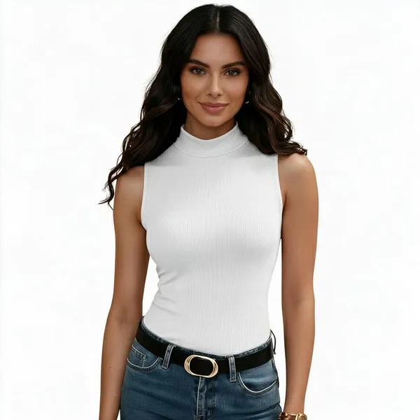 White_Rib_Sleeveless_High_Neck_Top_For_Women