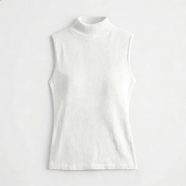 White_Rib_Sleeveless_High_Neck_Top_For_Women
