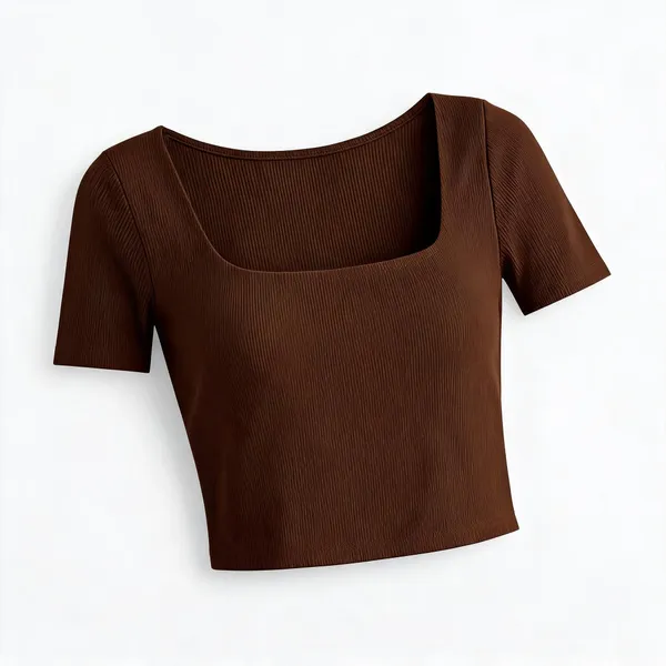 Brown_Rib_Half_Sleeve_Square_Neck_Crop_Top_For_Women