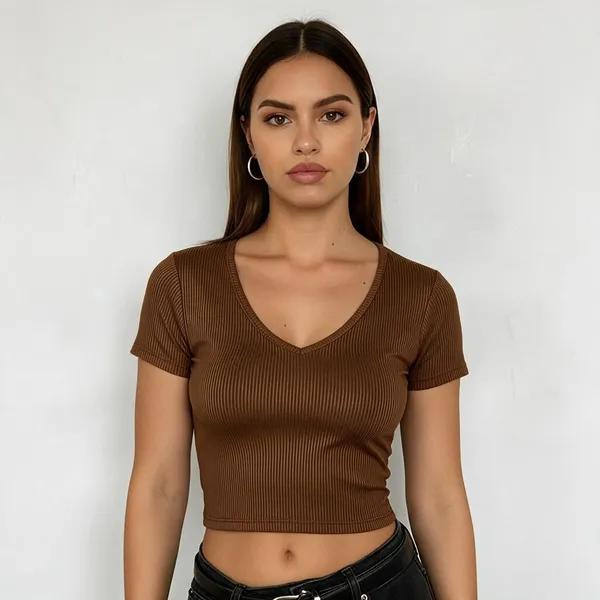 Brown_Rib_V-Neck_Crop_Top_For_Women