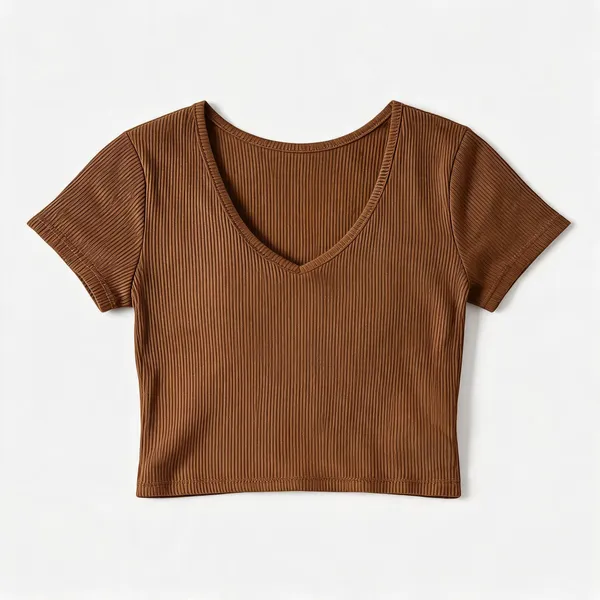 Brown_Rib_V-Neck_Crop_Top_For_Women