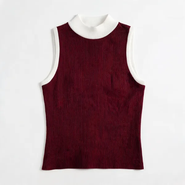 Maroon_Rib_Sleeveless_High_Neck_Top_For_Women