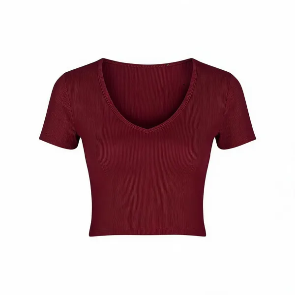 Maroon_Rib_V-Neck_Crop_Top_For_Women