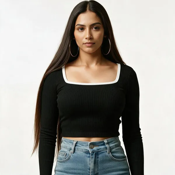 Black_Rib_Long_Sleeve_Crop_Top_For_Women
