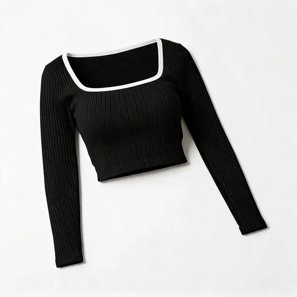 Black_Rib_Long_Sleeve_Crop_Top_For_Women