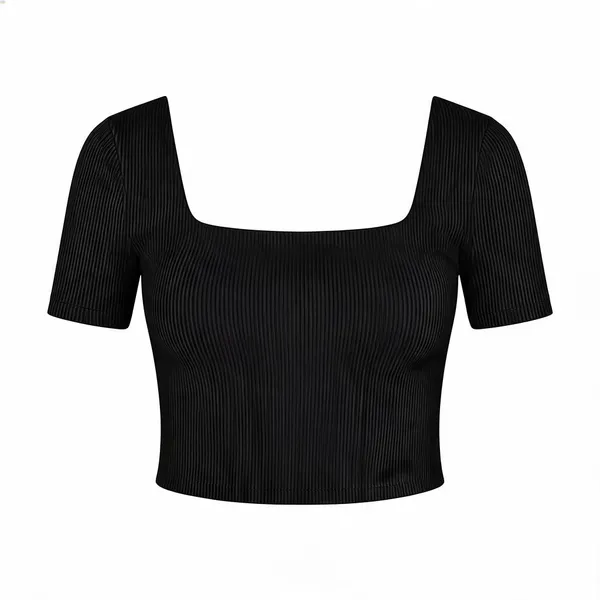 Black_Rib_Half_Sleeve_Square_Neck_Crop_Top_For_Women
