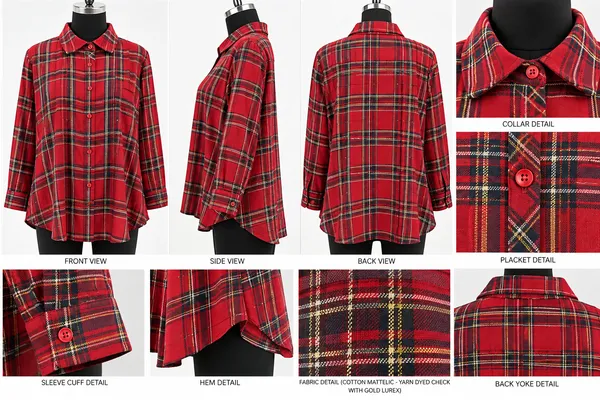 Red_Cotton_Loose_Fit_Plaid_Shirt_For_Women
