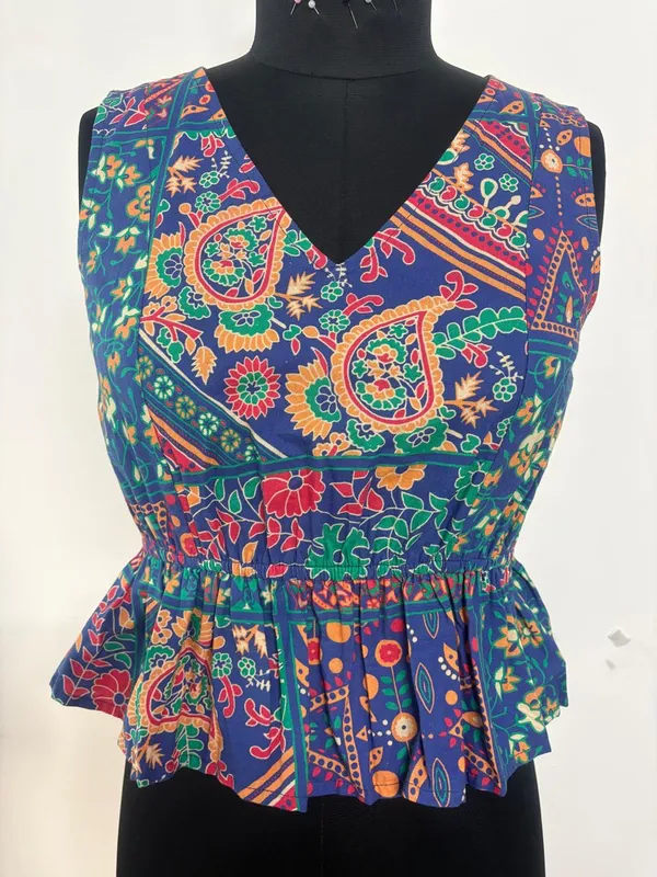 Blue_Cotton_Peplum_Printed_Top_For_Women