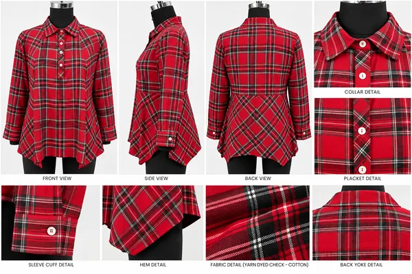 Red_Cotton_Checked_Flared_Tunic_For_Women