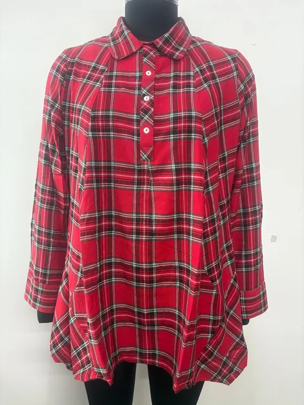 Red_Cotton_Checked_Flared_Tunic_For_Women