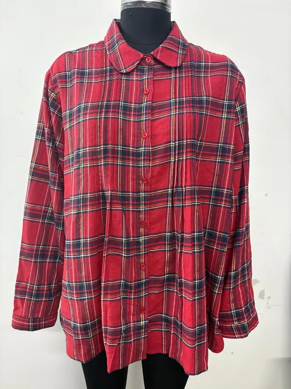 Red_Cotton_Loose_Fit_Plaid_Shirt_For_Women