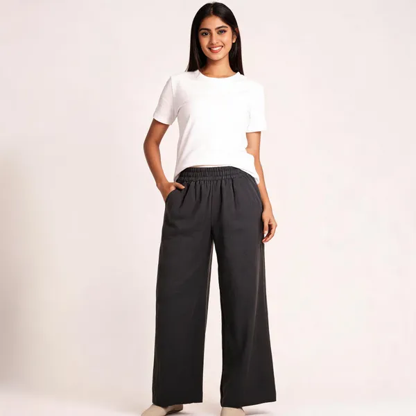 Black_Cotton_Linen_Wide_Leg_Elasticated_Pants_For_Women