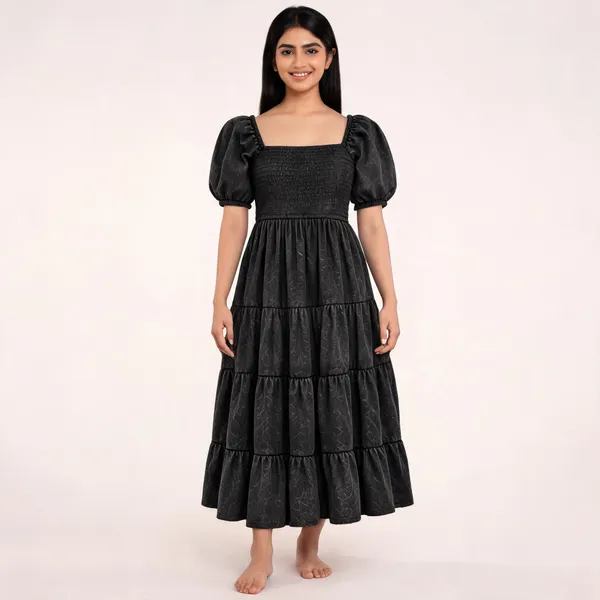 Black_Cotton_Poplin_Smocked_Tiered_Maxi_Dress_For_Women