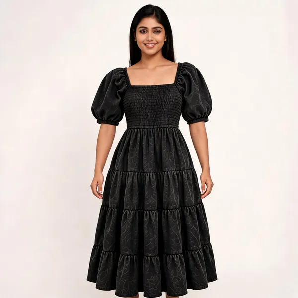 Black_Cotton_Poplin_Smocked_Tiered_Maxi_Dress_For_Women