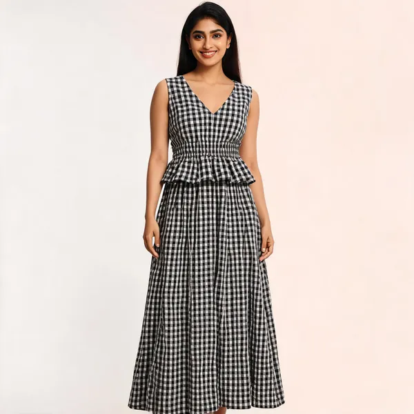 Black_Cotton_Seersucker_Gingham_Maxi_Dress_For_Women