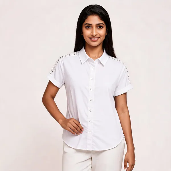 White_Cotton_Short_Sleeve_Poplin_Shirt_For_Women