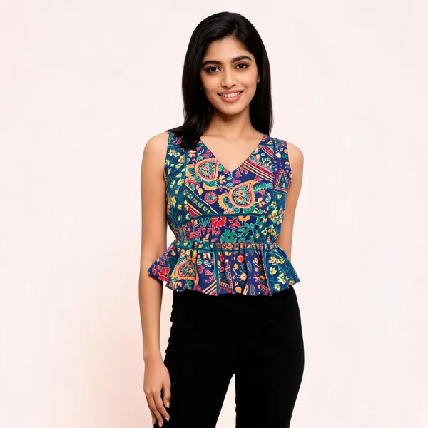 Blue_Cotton_Peplum_Printed_Top_For_Women