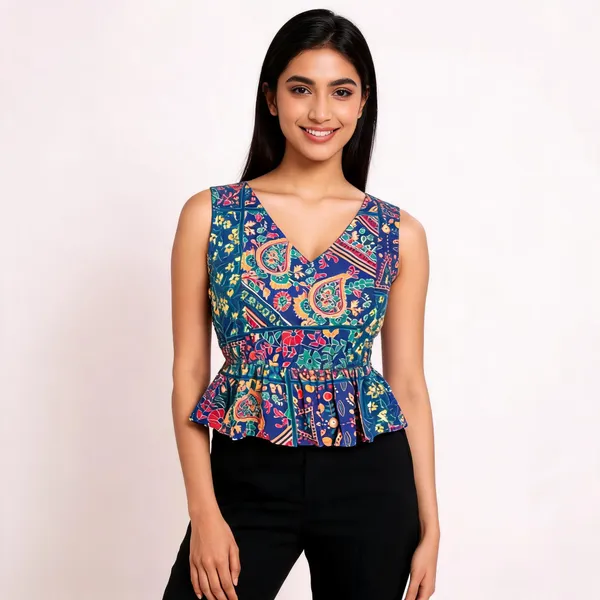 Blue_Cotton_Peplum_Printed_Top_For_Women