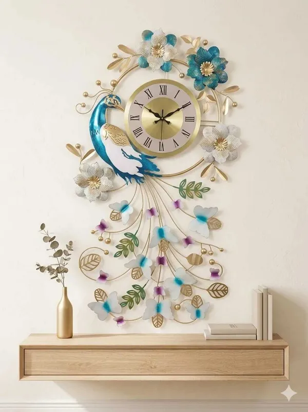 Metal_Peacock_Floral_Wall_Clock