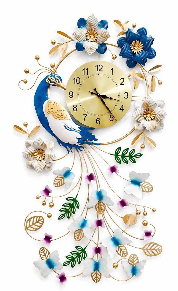 Metal_Peacock_Floral_Wall_Clock