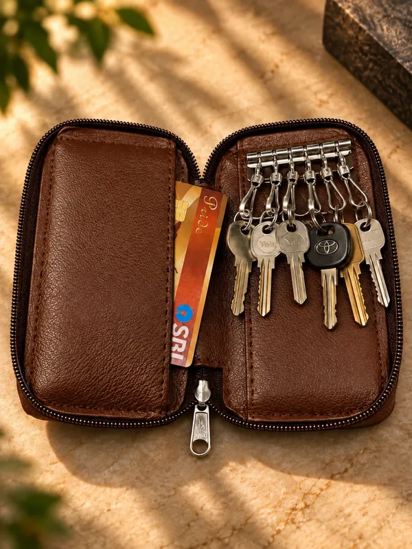 Brown_Faux_Leather_Key_Pouch_For_Unisex