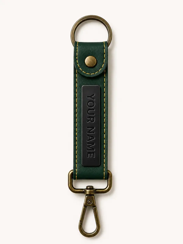 Green_Faux_Leather_Personalized_Keychain_For_Men