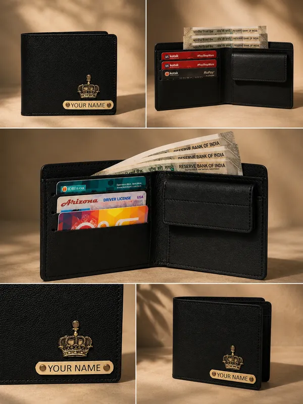 Black_Faux_Leather_Textured_Crown_Wallet_For_Men
