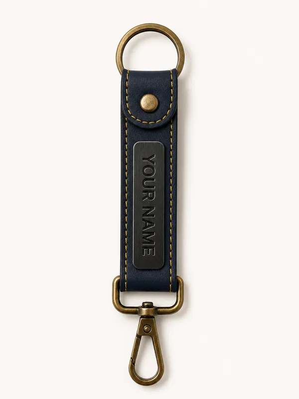 Navy_Faux_Leather_Personalized_Keychain_For_Men