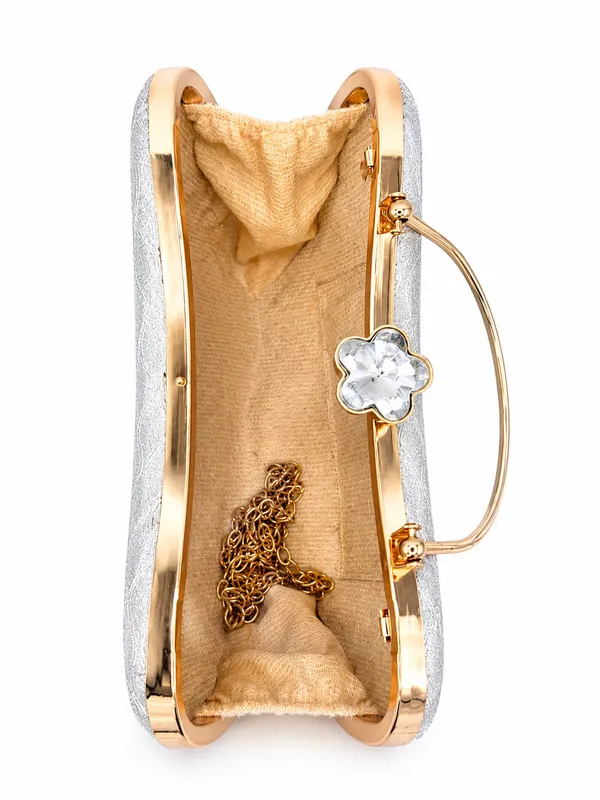 Silver_Faux_Leather_Embellished_Frame_Clutch_Handbag_For_Women