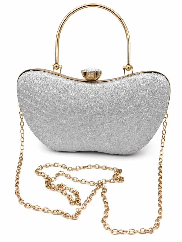 Silver_Faux_Leather_Embellished_Frame_Clutch_Handbag_For_Women