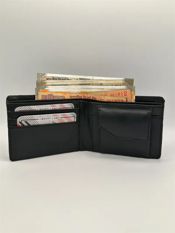 Black_Faux_Leather_Slim_Bifold_Wallet_For_Men