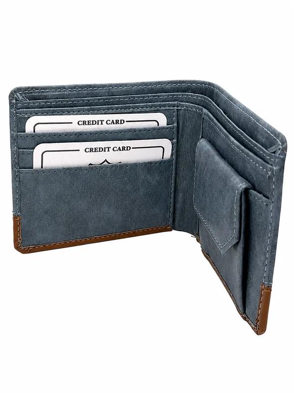 Blue_Brown_Faux_Leather_Two-Tone_Bifold_Wallet_For_Men