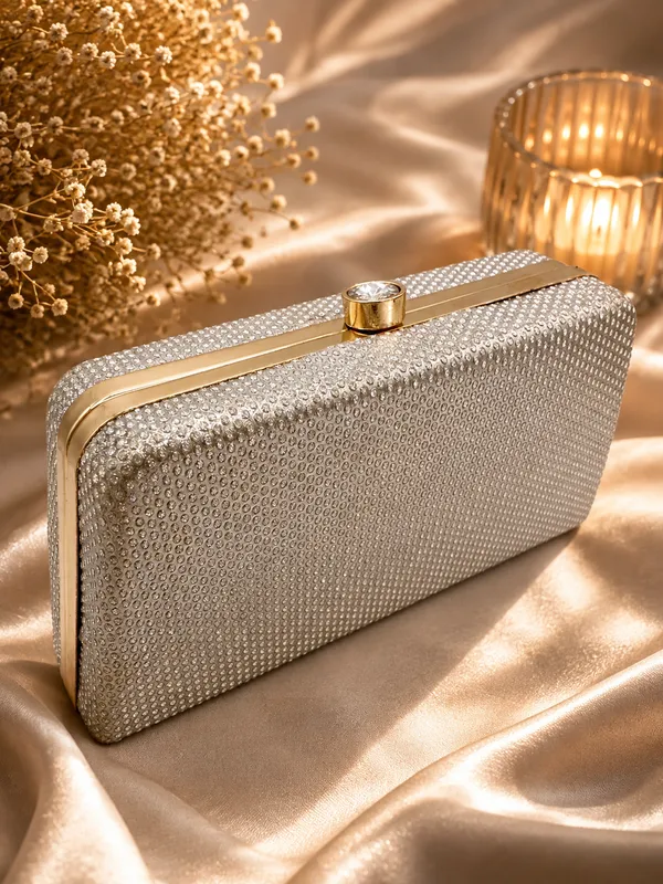 Silver_Faux_Leather_Embellished_Box_Clutch_For_Women