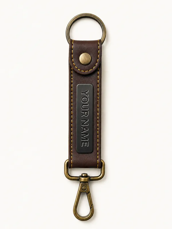 Brown_Faux_Leather_Personalized_Keychain_For_Men