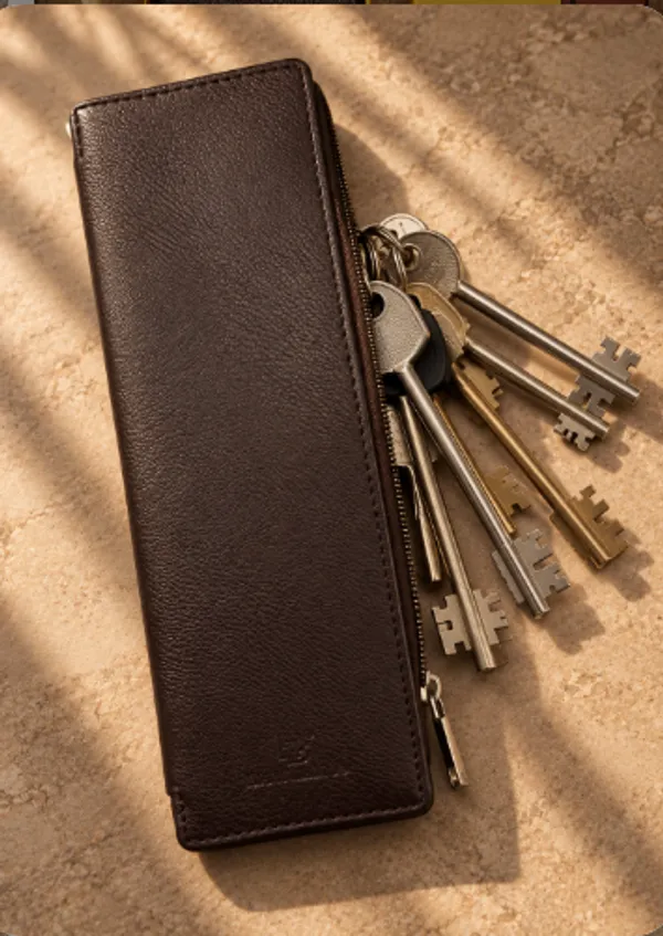 Brown_Faux_Leather_Key_Pouch_For_Unisex