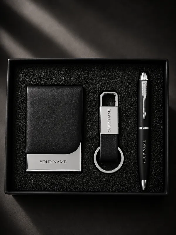 Hawkbros_Black_Faux_Leather_Cardholder_Keychain_And_Pen_Gift_Set_Pack_Of_3