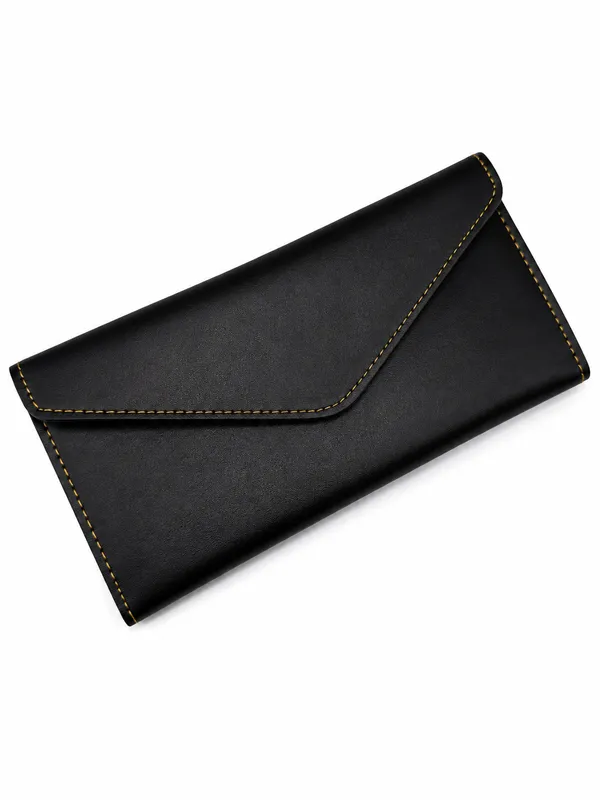 Black_Faux_Leather_Long_Wallet_For_Women