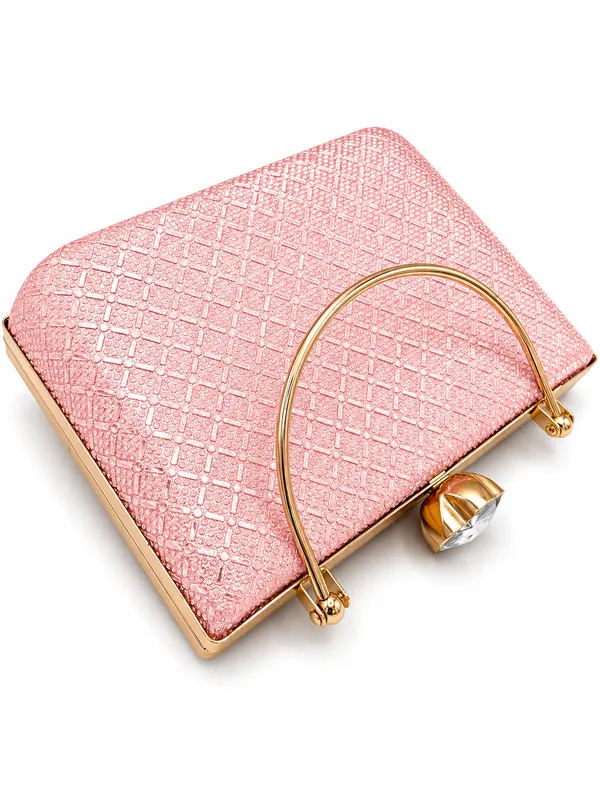 Pink_Faux_Leather_Textured_Box_Clutch_Bag_For_Women