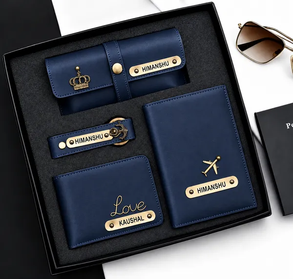 Navy_Faux_Leather_Personalized_Wallet_Keychain_Gift_Set_For_Men_Pack_Of_4