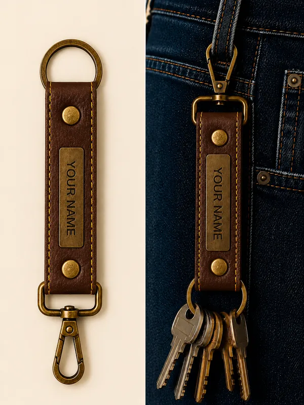 Brown_Faux_Leather_Personalized_Keychain_For_Men