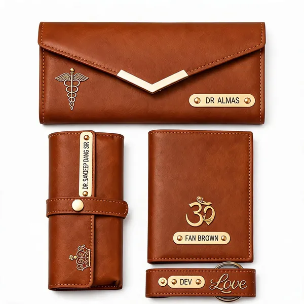 Brown_Faux_Leather_Personalized_Wallet_And_Keychain_Gift_Set_For_Men_Pack_Of_4
